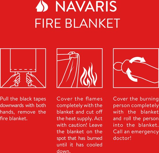 Navaris vuurvaste blusdeken van glasvezel – Branddeken voor keukenbrandjes – Blusdeken voor huis of auto – 1,20 x 1,20 m - Blusdeken bij brand - Navaris