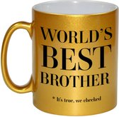 Worlds best brother cadeau koffiemok / theebeker - 330 ml - goudkleurig - Cadeau mok