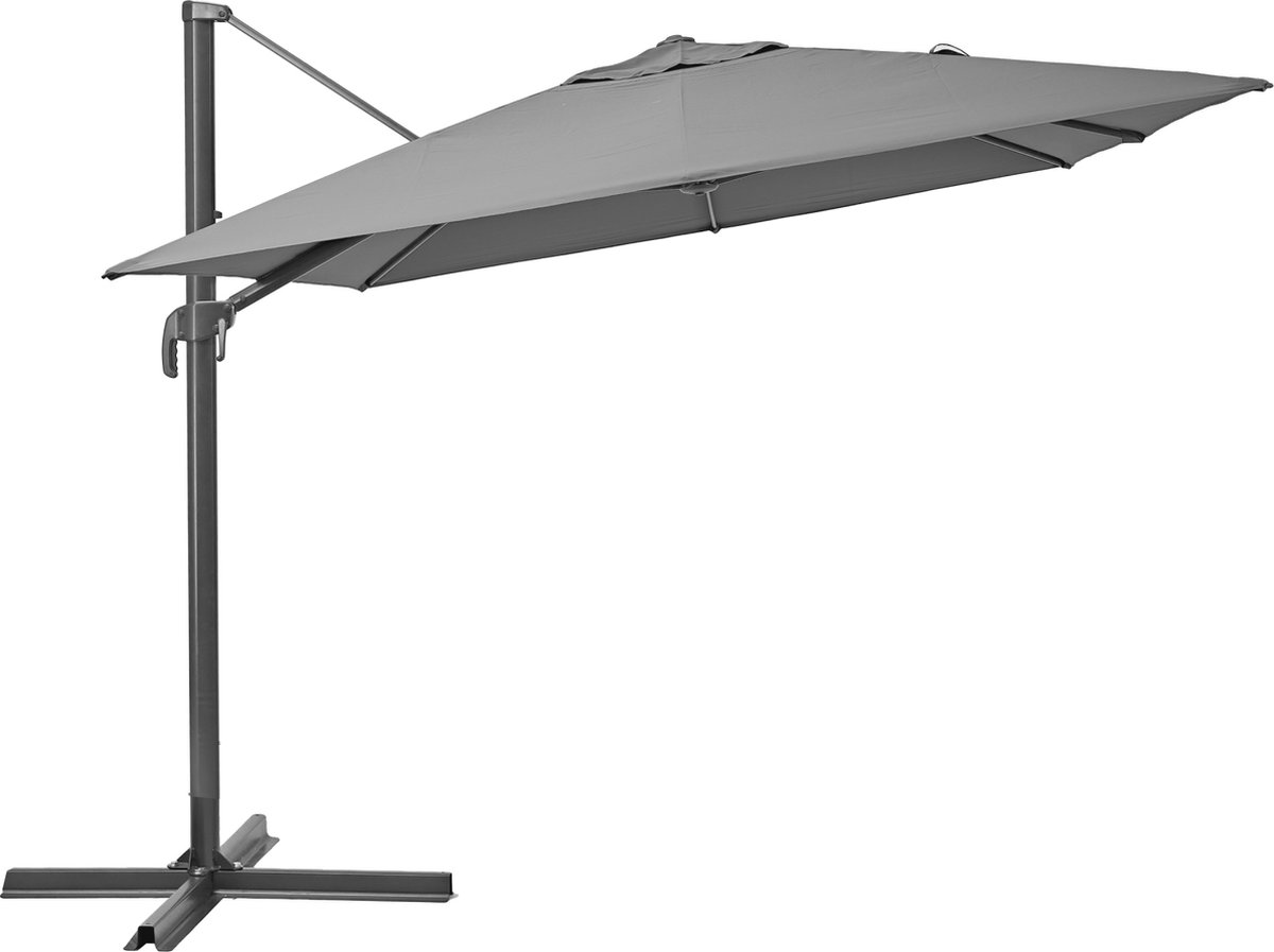 NATERIAAL - Parasol AURA - Rechthoekig - L.280 x B.390 cm - 11.31 m² - Zonwering 100% UV - Waterafstotend - Zweefparasol - Kantelbaar - 360° draaibaar - Aluminium - Polyester - Donkergrijs