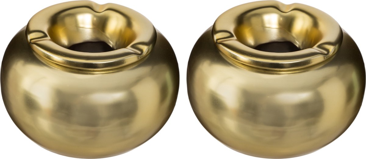 Goedkoopste Stormasbak - Set van 2x stuks - goud - rond - 13 x 8 cm - keramiek - terras asbak - buiten asbakken