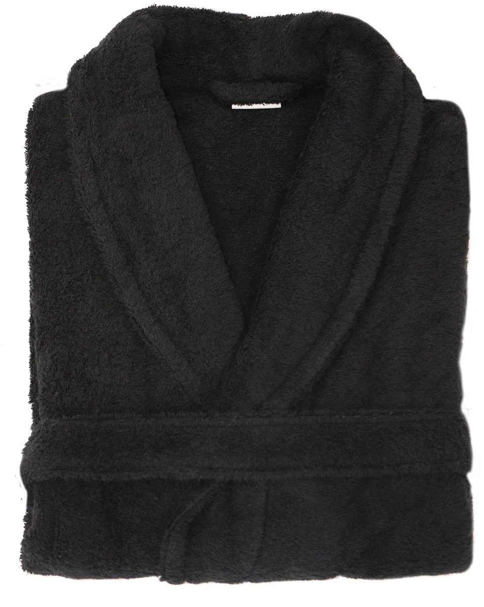 Twentse Damast Badjas Alexis Zwart - Badstof Katoen - Badjassen unisex - S/M