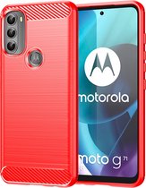 Motorola Moto G71 Hoesje - MobyDefend TPU Gelcase - Geborsteld Metaal + Carbonlook - Rood - GSM Hoesje - Telefoonhoesje Geschikt Voor Motorola Moto G71