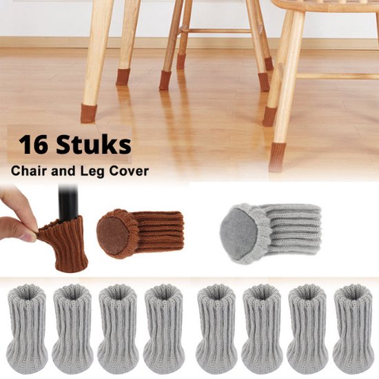 Protège-pieds de chaise - Chaussettes pour pieds de chaise - Protecteur de sol - Cache-jambes pour chaises - gris - 16 pièces