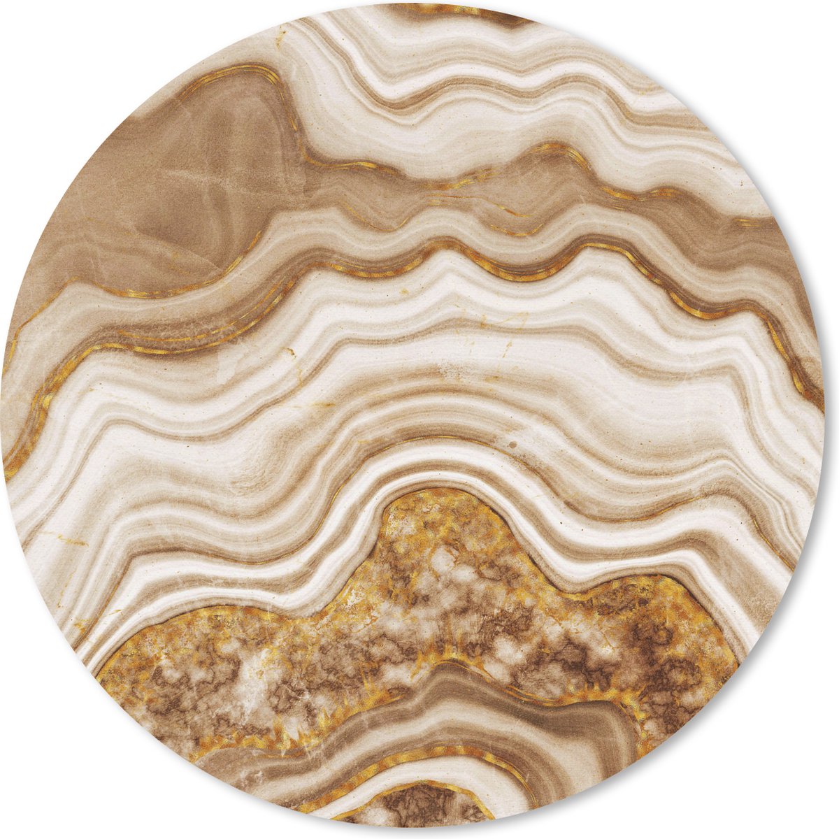 Muismat rond 40x40 cm - Mousepad Marmer - Goud - Wit - Ronde muismatten