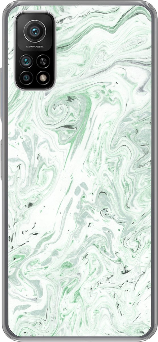 Telefoonhoesje Geschikt voor Xiaomi Mi 10T 5G hoesje - Marmer print - Groen - Wit - Siliconen Telefoonhoesje Telefoonhoesje
