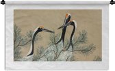 Wandkleed - Wanddoek - Kraanvogel - Bladeren - Vintage - Japans - Scandinavisch - 90x60 cm - Wandtapijt