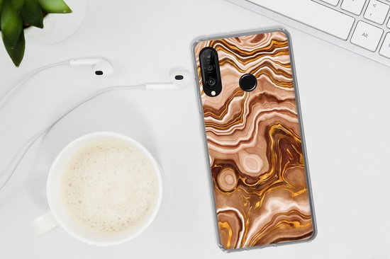 Coque Huawei P30 Lite - Imprimé Marbre - Doré - Motifs - Coque de Téléphone en Siliconen -