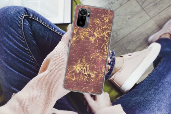 Coque Xiaomi Redmi Note 10 Pro - Fleurs - Feuilles - Or - Coque de téléphone en Siliconen