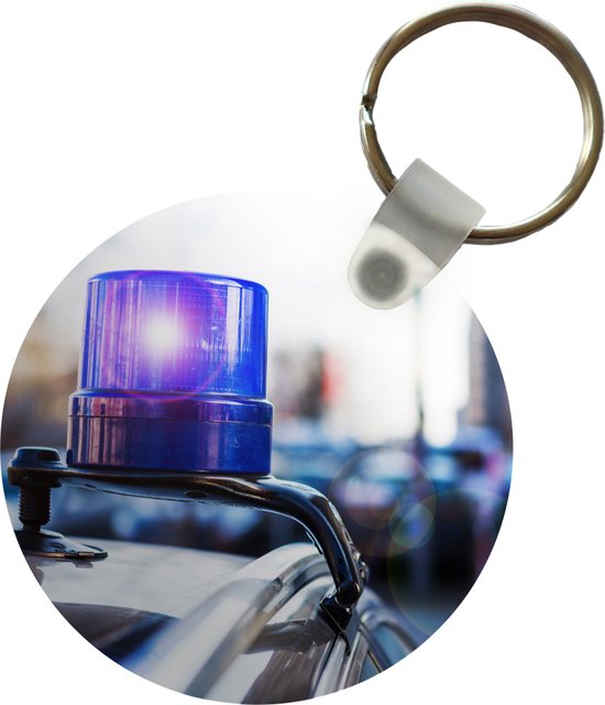 Sleutelhanger - Zwaailicht van politieauto op een burgerauto - Plastic - Rond - Uitdeelcadeautjes