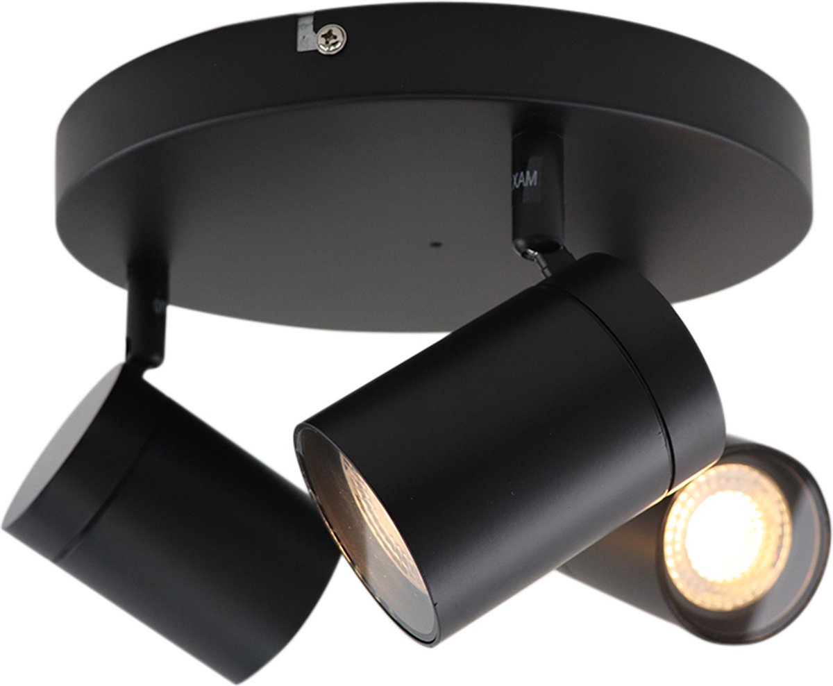 Olucia - CIARA - Plafondlamp - Zwart - 3L - Geschikt voor Badkamer - Vorm: Rond