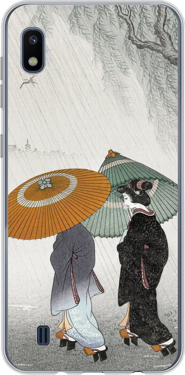 Telefoonhoesje Geschikt voor Samsung Galaxy A10 hoesje - Vrouwen - Kimono - Parasol - Japan - Vintage - Siliconen Telefoonhoesje Telefoonhoesje