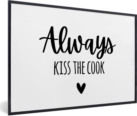 Cadre photo avec affiche - Citations - Cuisine - Coeur - Kok _ Always embrasser le cuisinier - Texte - 30x20 cm - Cadre pour affiche