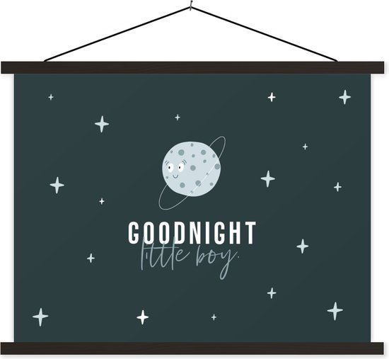 Posterhanger incl. Poster 40x30 cm - Schoolplaat - Spreuken - Jongens - Goodnight little boy - Quotes - Kids - Kinderen - Jongen - Textielposter - Zwarte latten