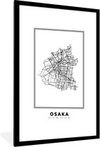 Fotolijst incl. Poster Zwart Wit- Japan - Stadskaart - Zwart Wit - 60x90 cm - Posterlijst - Plattegrond