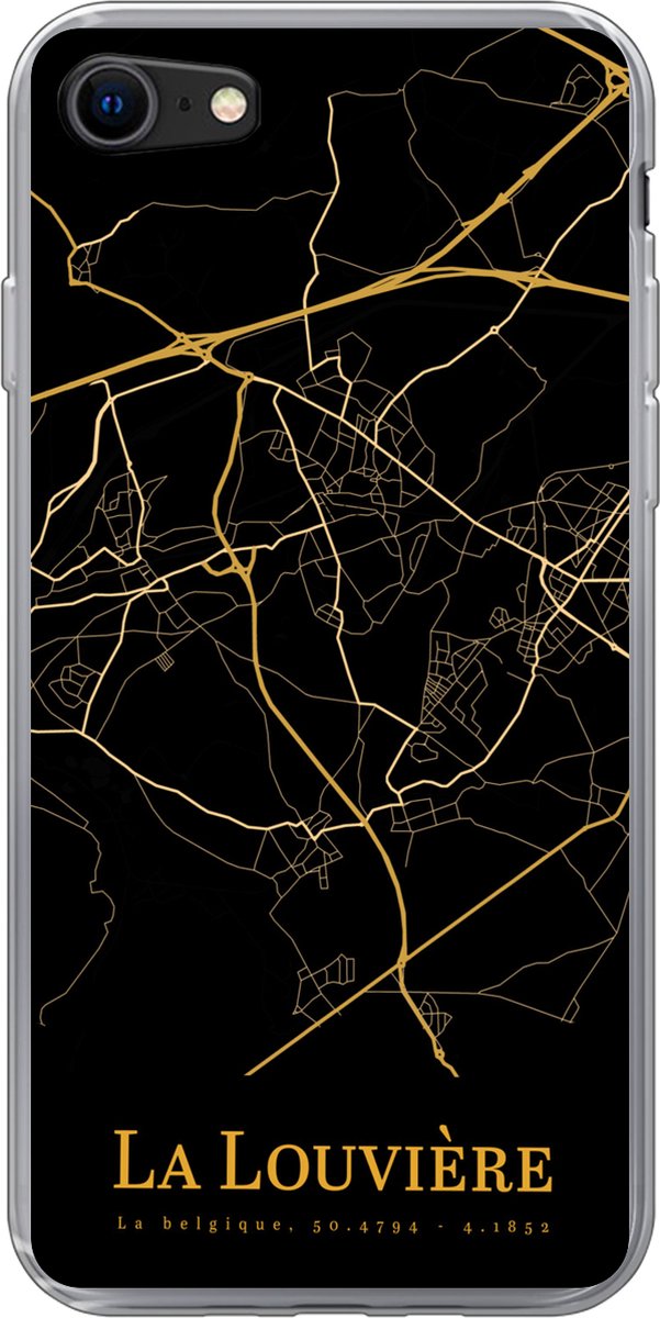 Telefoonhoesje Geschikt voor iPhone 8 hoesje - La Louvière - Kaart - Goud - Siliconen Telefoonhoesje Telefoonhoesje