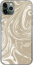 Geschikt voor iPhone 11 Pro Max hoesje - Marmer print - Beige - Wit - Siliconen Telefoonhoesje