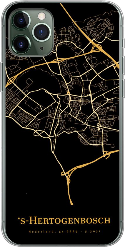 Geschikt voor iPhone 11 Pro Max hoesje - 's-Hertogenbosch - Kaart - Goud - Siliconen Telefoonhoesje