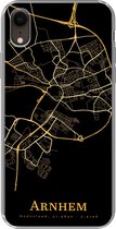 Geschikt voor iPhone XR hoesje - Arnhem - Kaart - Goud - Zwart - Siliconen Telefoonhoesje