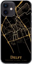 Geschikt voor iPhone 12 hoesje - Delft - Kaart - Goud - Siliconen Telefoonhoesje