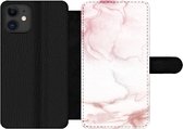 Bookcase Geschikt voor iPhone 11 telefoonhoesje - Marmer print - Roze - Rood - Met vakjes - Wallet case met magneetsluiting