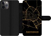 Telefoonhoesje Geschikt voor iPhone 11 Pro telefoonhoesje - Amsterdam - Kaart - Goud - Zwart - Met vakjes - Wallet case met magneetsluiting