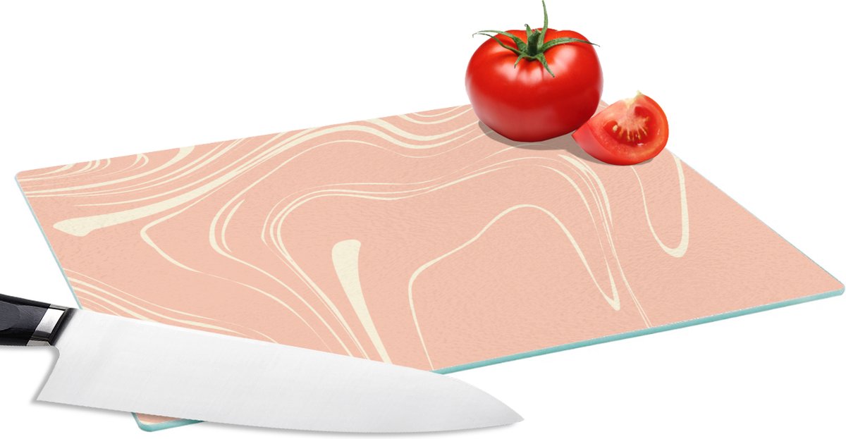 Glazen Snijplank - 28x20 - Marmer - Roze - Lijn - Snijplanken Glas