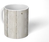Mok - Koffiemok - Hout - Plank - Wit - Grijs - Brocante - Mokken - 350 ML - Beker - Koffiemokken - Theemok