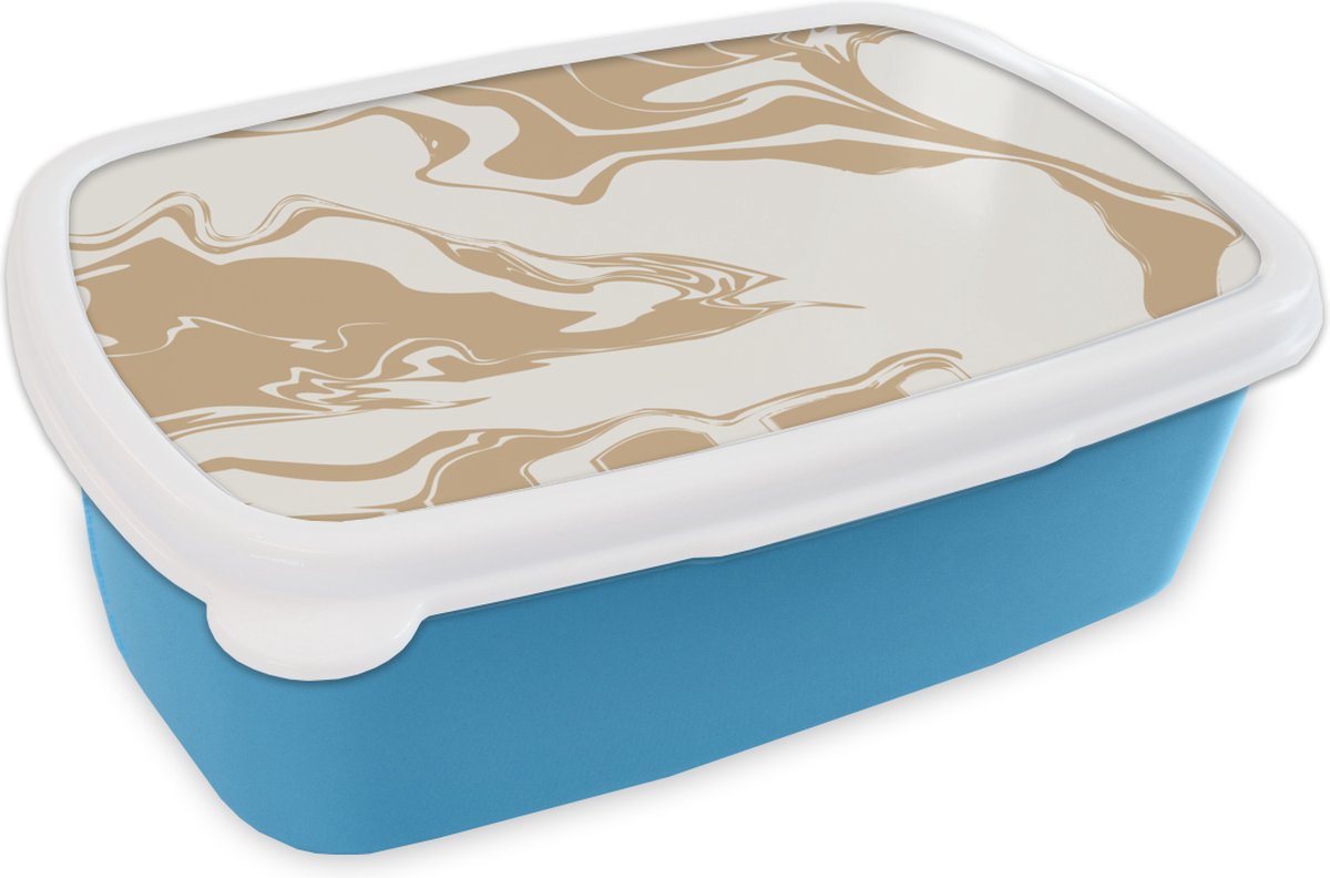 Broodtrommel Blauw - Lunchbox - Brooddoos - Marmer - Wit - Patronen - 18x12x6 cm - Kinderen - Jongen