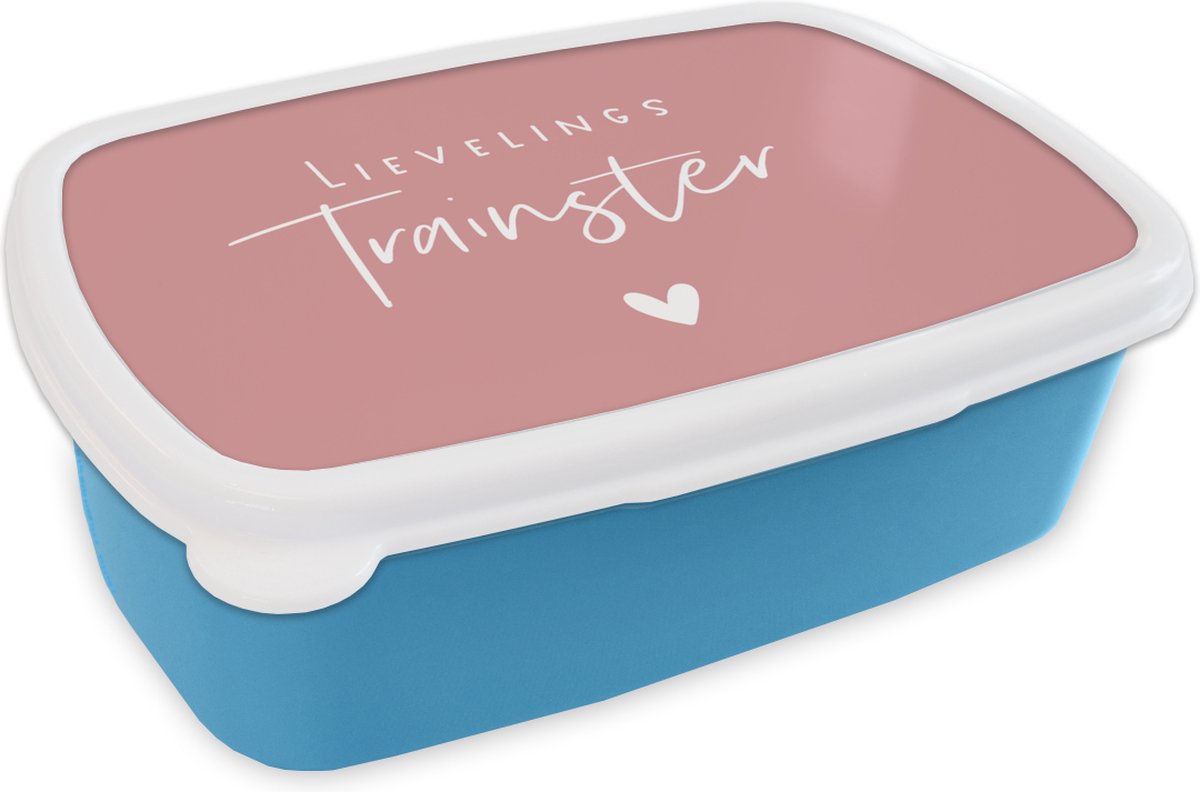 Broodtrommel Blauw - Lunchbox - Brooddoos - Quote - Trainer - Hartje - 18x12x6 cm - Kinderen - Jongen