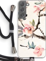 Case Company® - Samsung Galaxy S22 Plus hoesje met Koord - Japanse bloemen - Telefoonhoesje met Zwart Koord - Bescherming aan alle Kanten en Over de Schermrand