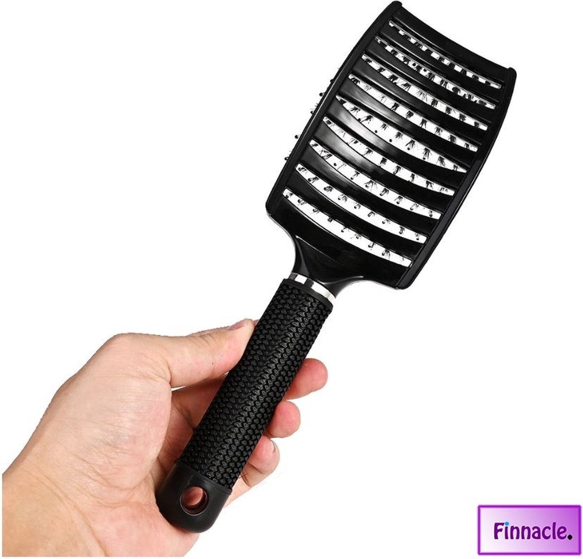 Finnacle- Anti klit Haarborstel Zwart Vrouwen Ontwarren Nat Kam Haar Borstel Professionele Haar Borste Massage Kam Borstel Voor Haar Kapper Kappers Gereedschap - Zwart