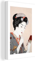 Canvas Schilderij voor Woonkamer - Japandi/Wabi Sabi Stijl - Vrouw - Japan - Gespannen op Houten Frame