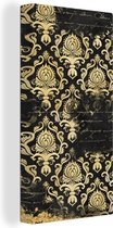 Canvas Schilderij Zwart - Ornament - Goud - 40x80 cm - Wanddecoratie