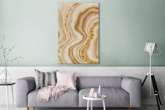 Tableau sur toile Marbre - Doré - Ligne - 80x120 cm - Décoration murale