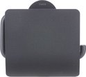 Porte-rouleau toilette noir mat avec rabat.