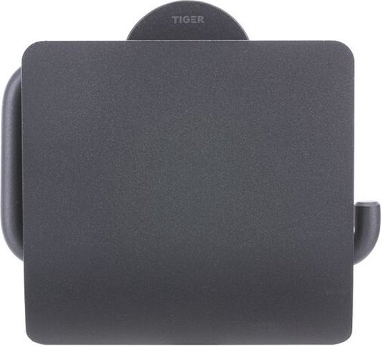 Porte-rouleau toilette noir mat avec rabat.