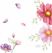 servetten Blooms 3-laags 24 x 24 cm wit/roze 20 stuks
