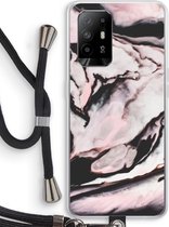 Case Company® - Oppo A94 5G hoesje met Koord - Roze stroom - Telefoonhoesje met Zwart Koord - Bescherming aan alle Kanten en Over de Schermrand