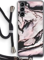 Case Company® - Samsung Galaxy S21 hoesje met Koord - Roze stroom - Telefoonhoesje met Zwart Koord - Bescherming aan alle Kanten en Over de Schermrand
