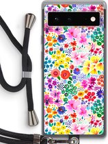 Case Company® - Google Pixel 6 hoesje met Koord - Little Flowers - Telefoonhoesje met Zwart Koord - Bescherming aan alle Kanten en Over de Schermrand