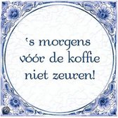 spreukentegel 's morgens 15 cm keramiek blauw