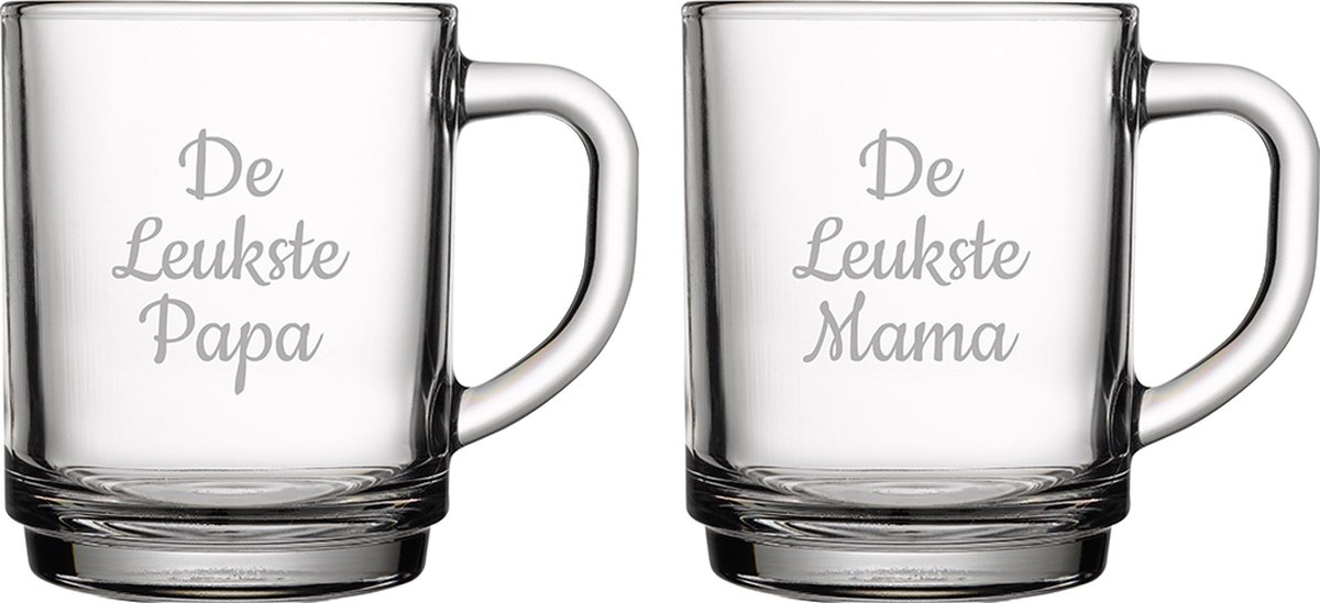 Gegraveerde theeglas 25,5cl De Leukste Mama-De Leukste Papa