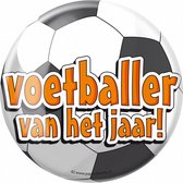 button Voetballer van het jaar! 10 cm staal wit