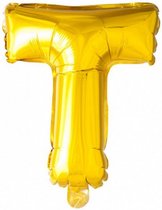 folieballon letter T 102 cm goud