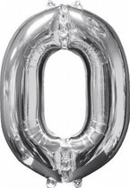 cijferballon 0 junior 51 x 66 cm folie zilver