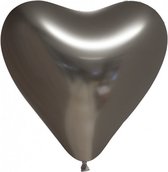 vormballon hart spiegelend 30 cm latex grijs 6 stuks
