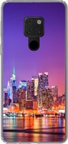 Geschikt voor Huawei P40 Lite hoesje - New York - Skyline - Paars - Siliconen Telefoonhoesje