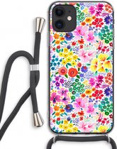 Case Company® - iPhone 11 hoesje met Koord - Little Flowers - Telefoonhoesje met Zwart Koord - Extra Bescherming aan alle Kanten en Over de Schermrand