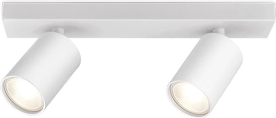 LED Plafondspot - Brinton Betin - GU10 Fitting - 2-lichts - Rond - Mat Wit - Kantelbaar - Aluminium