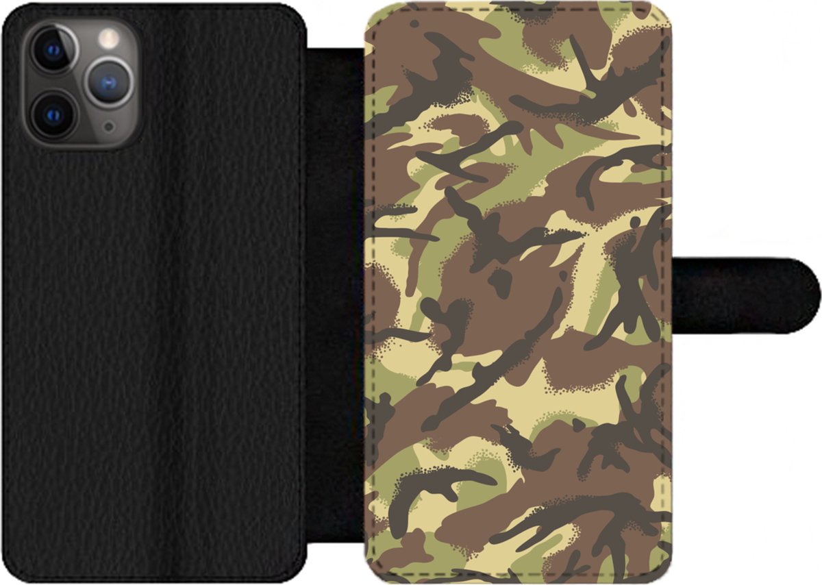 Bookcase Geschikt voor iPhone 11 Pro telefoonhoesje - Camouflage patroon in natuurlijke kleuren - Met vakjes - Wallet case met magneetsluiting
